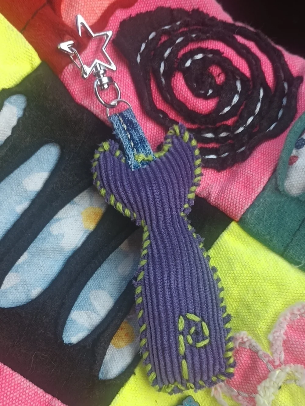 Handcrafted Denim Cat Keychain - Picture 3 of 7
